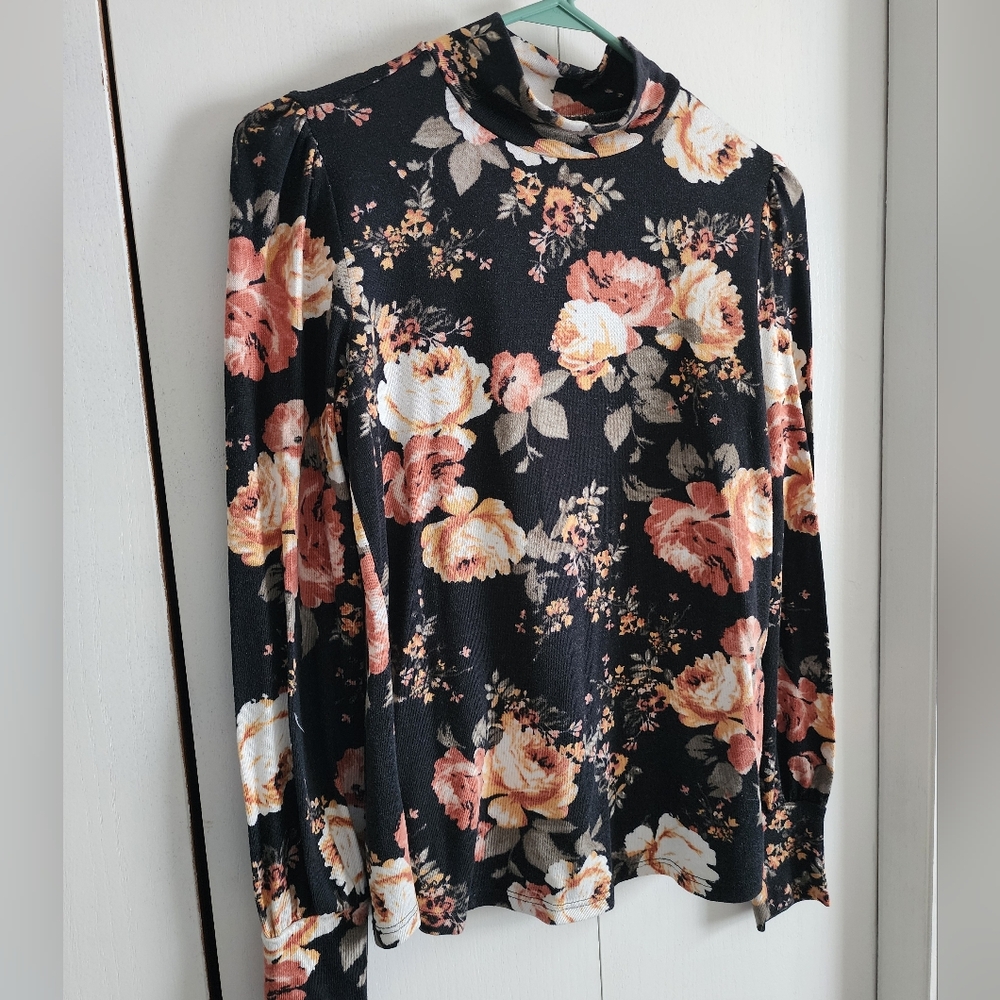 Maurices Black and Pink Floral Long Sleeve Top